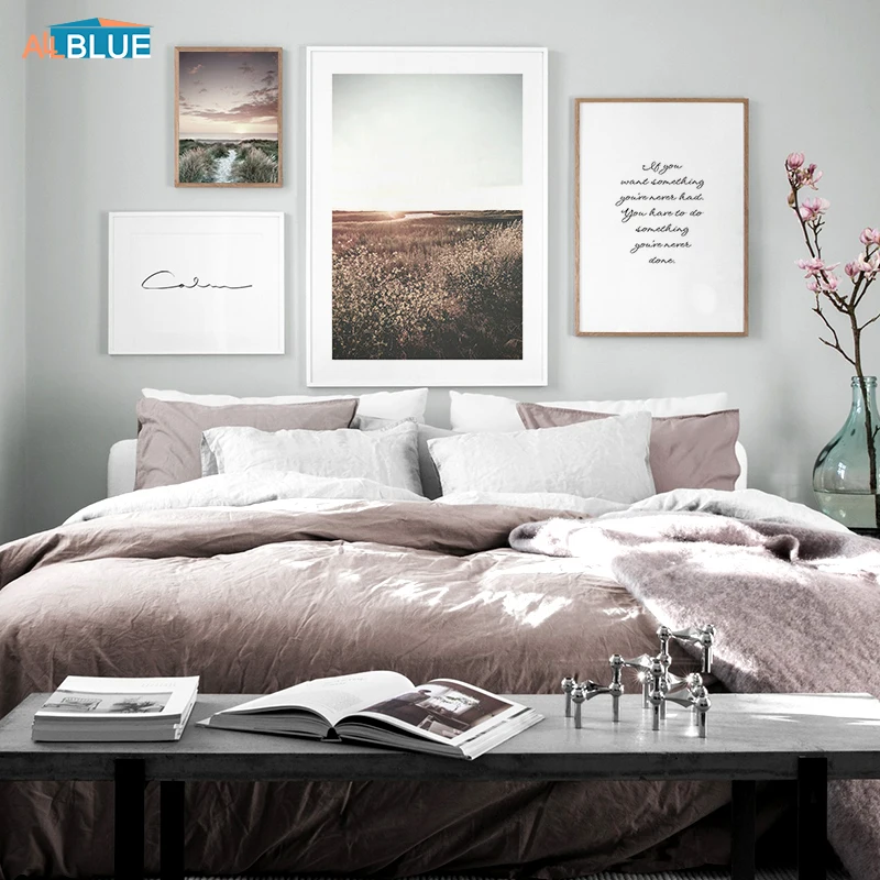 

Scandinavian Grass Field Sunset Canvas Poster Nature Wall Art Print Landscape Painting Decorative Picture Nordic Decoration Home