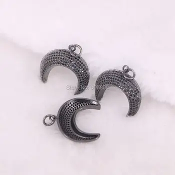 

10PCS ZYZ143-8513 Metalblack color Micro Pave Cubic Zirconia Pendants, Moon/Crescent Horn, Lead Free & Nickel Free, Mixed Color