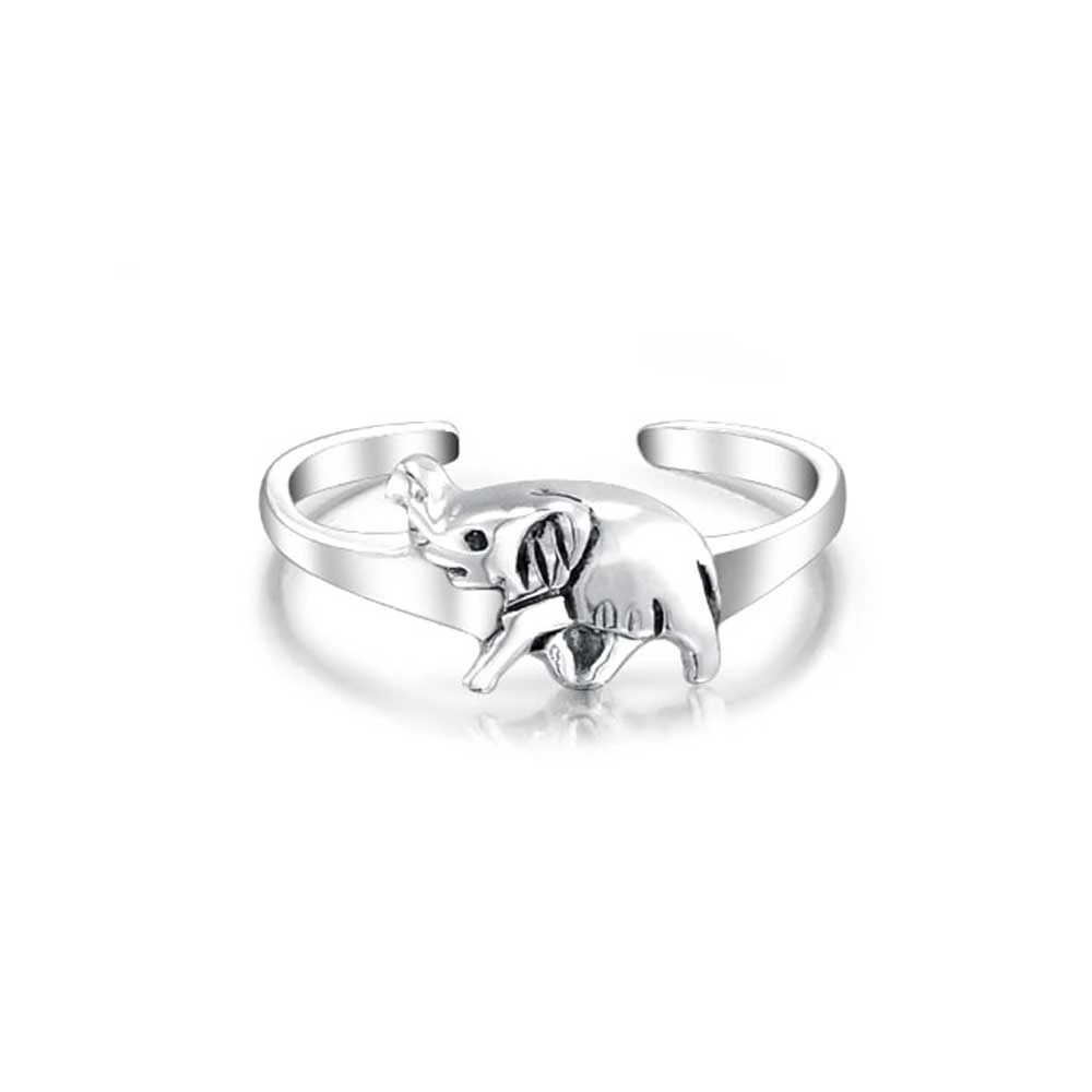 Bling Jewelry 925 Sterling Silver Lucky Elephant Toe Ring Adjustable Midi Ring