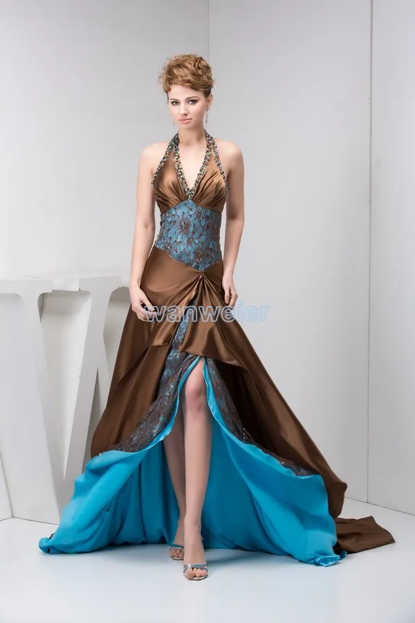 

free shipping 2014 new arrival hot seller floor-Length open leg smal train custom size/color long halter beading prom dresses