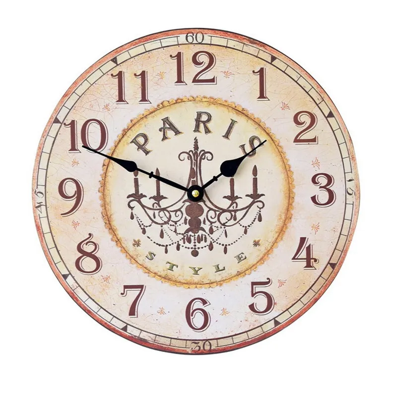 Retro Nostalgic American Art Wall Clock 34CM Solid Wood Frame Silent