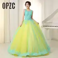 Organzaสีชุดแต่งงาน2017ใหม่สไตล์เกาหลีคู่ไหล่สีฟ้าสีเหลืองเจ้าหญิงเจ้าสาวเรือชุดvestido de noiva