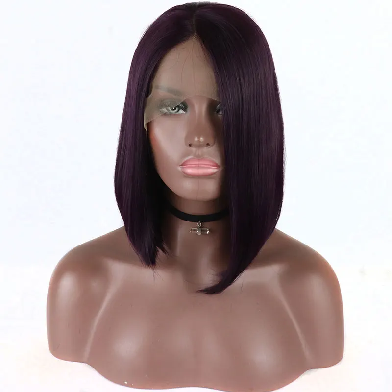 Bombshell короткие волосы боб парик фиолетовый Прямые Синтетические Кружева передние парики для женщин термостойкие волосы средняя часть косплей парики