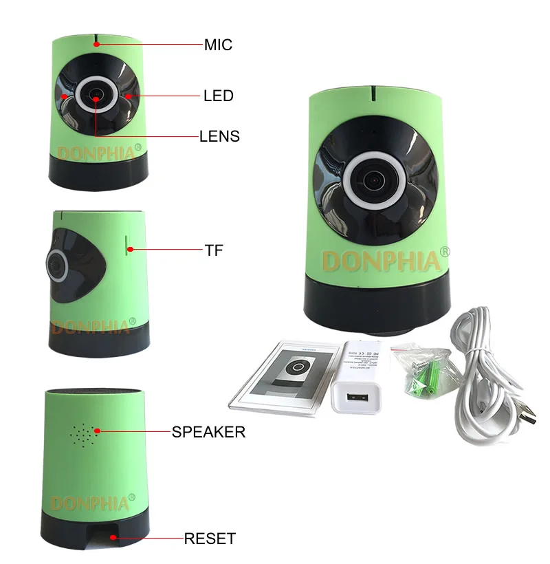 DONPHIA wiseles IP панорамная камера Мини 720P Рыбий глаз объектив Wi-Fi Детский Монитор 1.3MP 180 градусов сеть няня много цветов