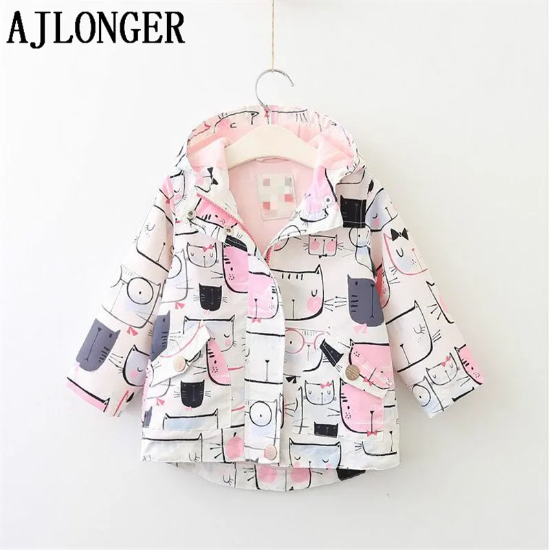 

AJLONGER Girls Trench Coat Spring Flower Girls Cartoon Jacket For Girls Windbreaker For Kids Outerwear Coat Children Clothes