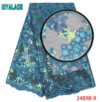 

African Lace Fabric Green Tulle Lace Fabric With Applique High Quality African Nigerian Women 5 Yards Organza Fabric QF2789B-9