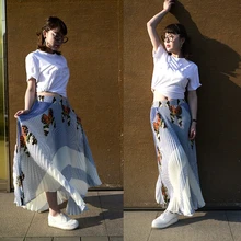 Летние женские шифоновые юбки с эластичной резинкой на талии, юбка макси, Дамская длинная юбка для женщин с рисунком бабочки, Макси плиссированные юбки, Faldas Saias