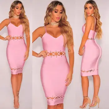 

New Sexy Women Dress Knee Length Strap Summer Bandage Dress Party Dress