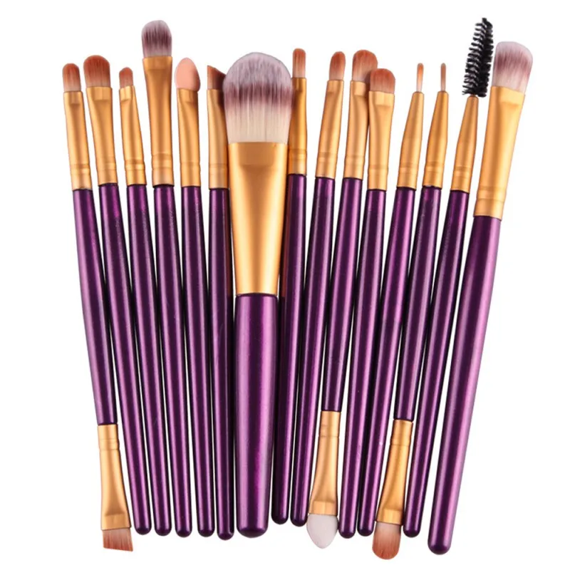 Useful 15 pcs/Sets Lip Eyebrow Brush Kits Tools Eye Shadow Cosmetic Makeup Brushes Sets - Handle Color: ZJ