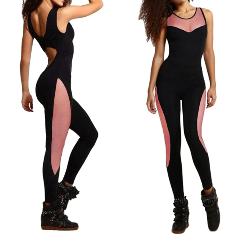 Sexy Stretchy Fitness Jumpsuit Women Mesh Hollow out Workout Playsuit High Energy Seamless Tummy Control Skinny Trousers z1