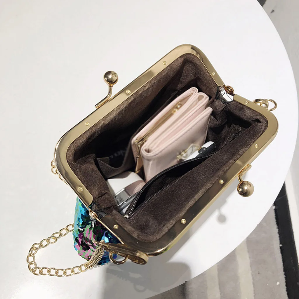 Shoulder Bag Gradient Sequin Material Fashion Nightclub Stage Style Chain Bag