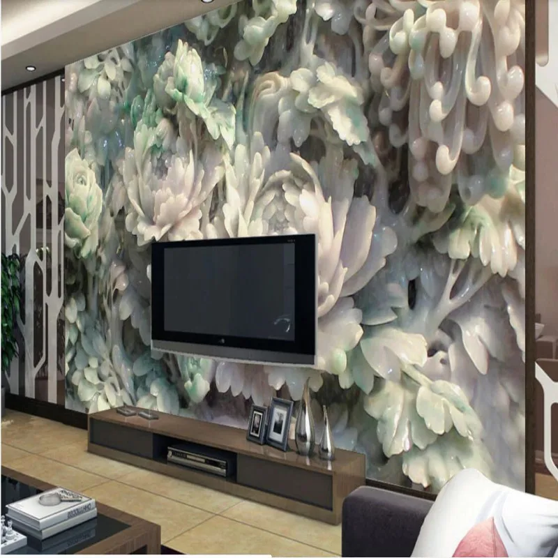 

High-grade peony jade carving background wall painting