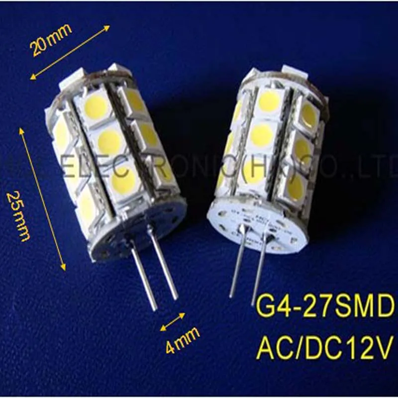 Высокое качество 27SMD 5050 3 фишки светодиодный AC/DC12V G4 лампы(, 5 шт. в партии