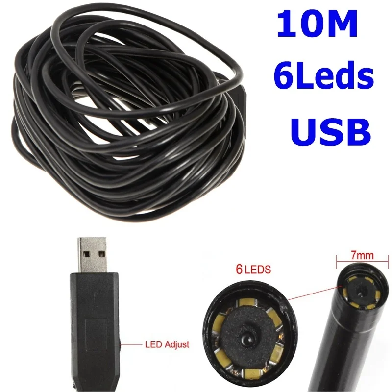 

Waterproof 7mm USB Inspection Borescope Endoscope Snake Scope 6 LEDs 10m Tube Micro Camera