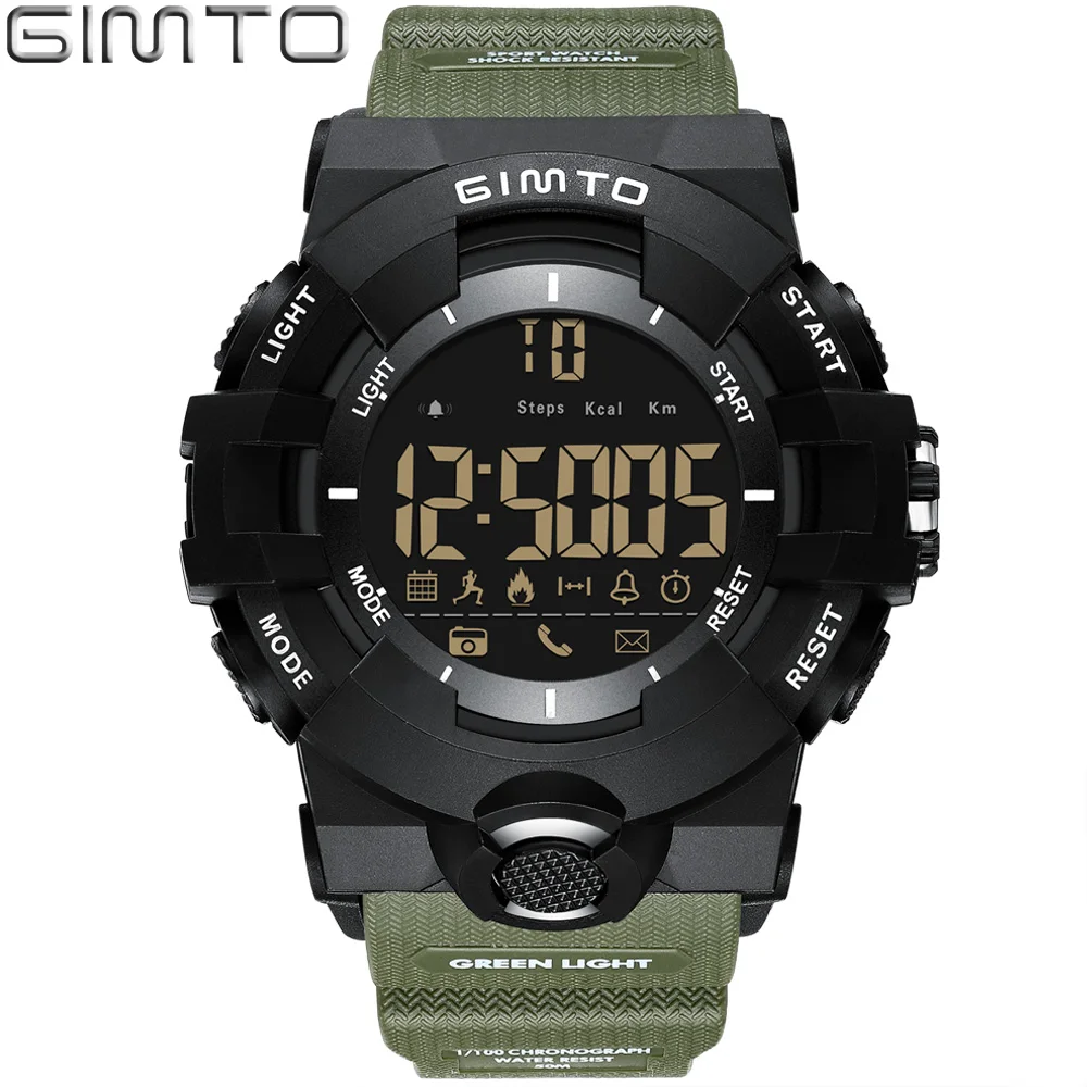 

GIMTO Electronic LED Digital Watch Men Bluetooth Sport Smart Watch Pedometer Military Stopwatch Alarm Male Clock Bayan Kol Saati