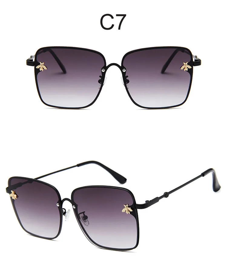 Новые большие прозрачные розовые солнцезащитные очки для женщин, градиентные Квадратные Солнцезащитные очки в виде пчелы, роскошные брендовые дизайнерские солнцезащитные очки UV400 - Цвет линз: 7