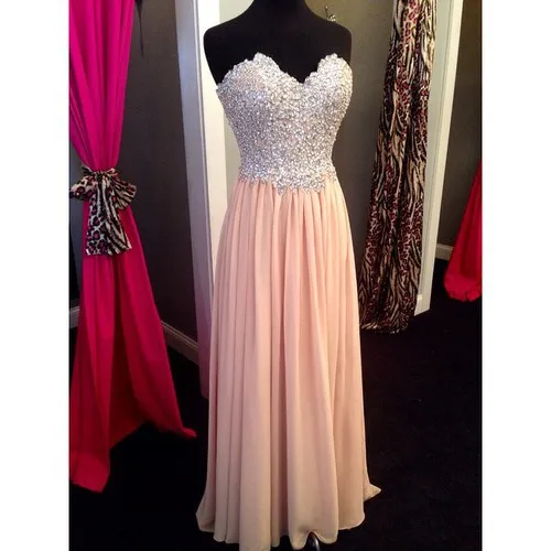 Custon Made Full Pearl Bodice Pink Evening Dresses 2015 Long Floor Length Summer Dress For Party Beach | Свадьбы и торжества