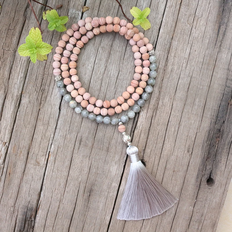 8mm Natural Stone Beads,Matte Line Stone,Labradorite,JapaMala Sets,Spiritual Jewelry,Meditation,Inspirational,108 Mala Beads