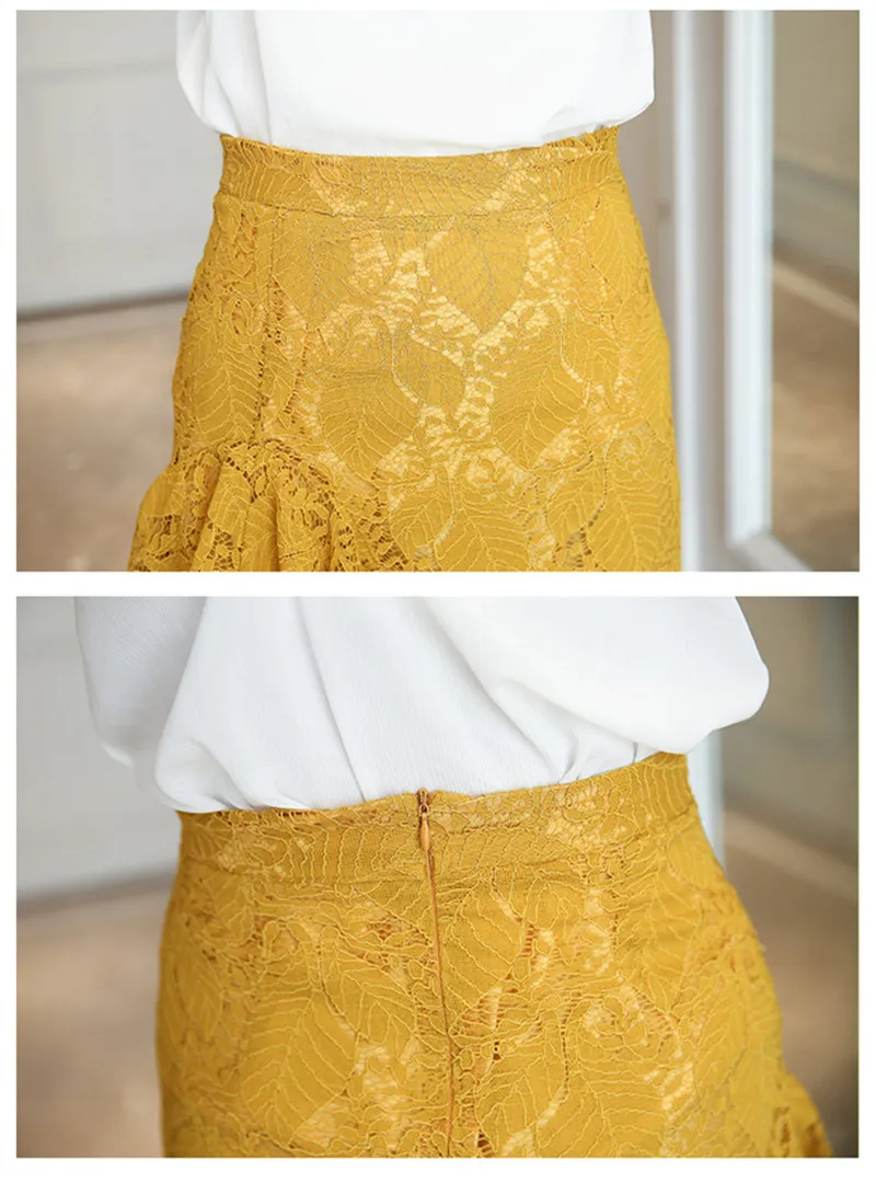 Кружевная юбка женская элегантная летняя юбка с высокой талией Весенняя мода корейский стиль открытая Офисная Женская одежда