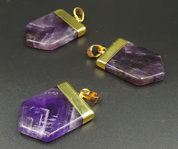 

Natural Purple Quartz Crystal Slice Anceps Pendant Of Gold Cladding Approx 35*22 mm