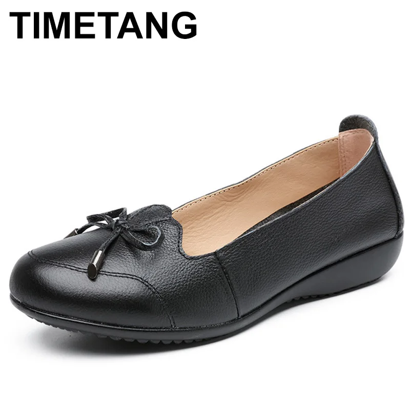 

TIMETANG Plus Size 35-43 New Genuine Leather Bowknot Women'S Leisure Shoes Shallow Simple Cow Leather Shoes Casual Loafer E268