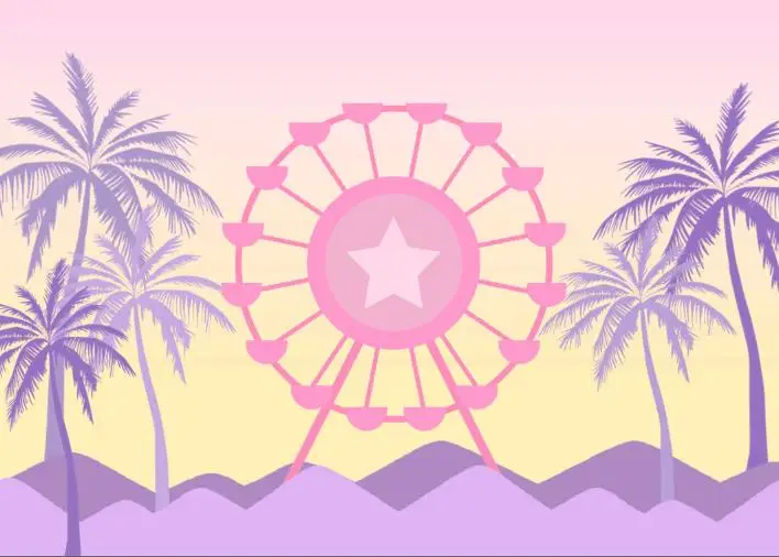 Dessin Anime Palmier Sable Plage Grande Roue Rose Clair Ciel Couronne Cadre Decors Vinyle Tissu Ordinateur Imprimer Fond Mural Aliexpress
