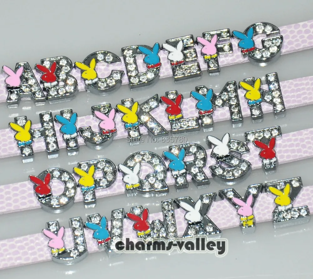 

130PCS 8MM Insert Rabbit Rhinestone Slide Letters Collar Charms Fit 8mm Wristband Pet Dog Name CollarsKeychain