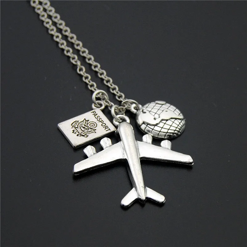 1 шт Wanderlust паспорт земля ожерелья с самолетом и кулонами серебряные ювелирные изделия ручной работы E1020