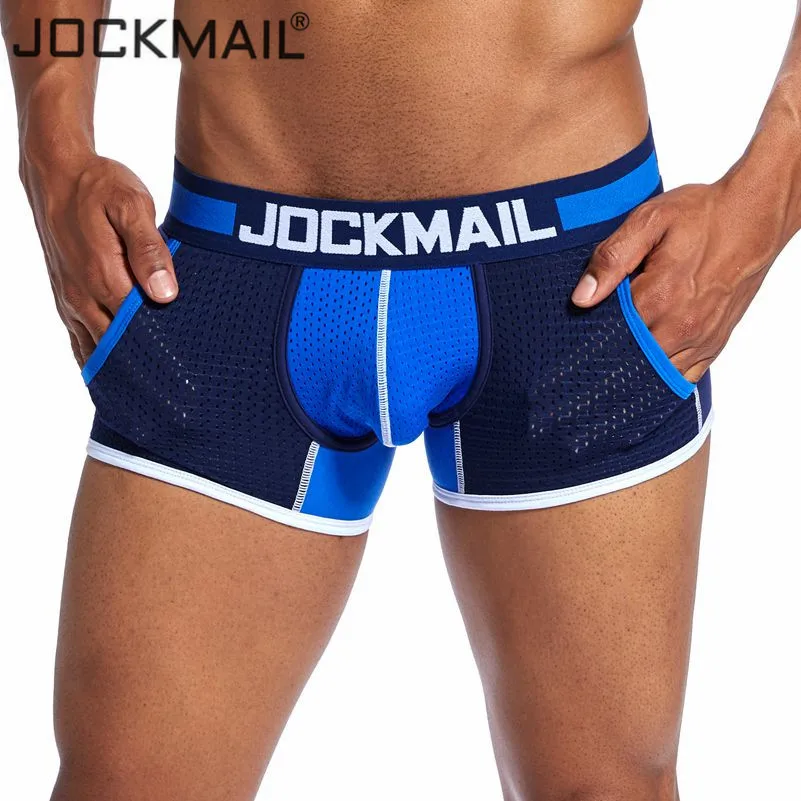 Бренд jockmail, мужское нижнее белье боксеры, сетчатые карманы, мужские хлопковые шорты-боксеры, трусы для тела, сексуальные сетчатые трусы для пениса, сетчатая чашка