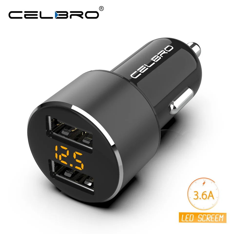 

Mini LED Display Car Charger 3.6A Upgrade Dual USB Charger for iPhone Samsung S10 Oneplus 7 Metal Mobile Phone Auto Car Charger