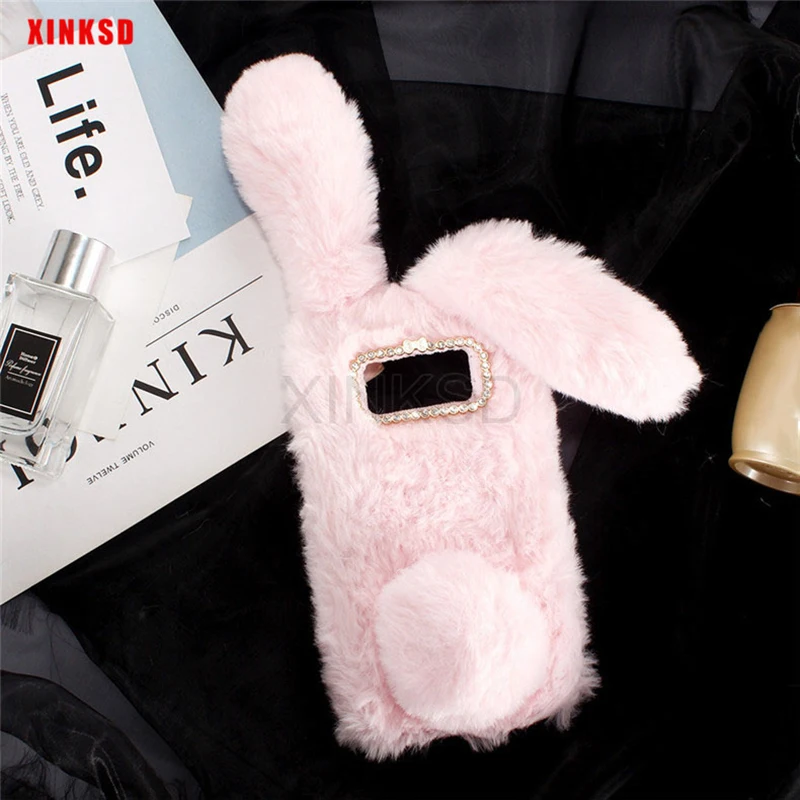 Rabbit Warm fur hair Case For Samsung Galaxy S9 S8 Plus A6 A8 J6 2018 A3 A5 A7 J3 J5 2017 J7 2016 Diamond Plush Bunny Back Cover (5)