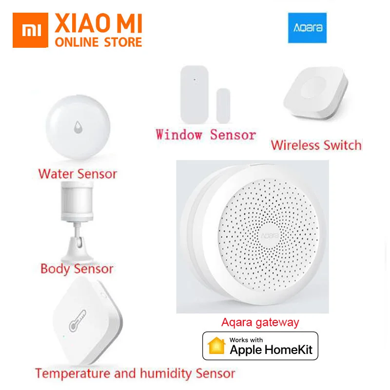 Xiaomi Aqara комплекты умного дома шлюз концентратор двери окна датчик движения беспроводной переключатель датчик влажности воды для Apple Homekit