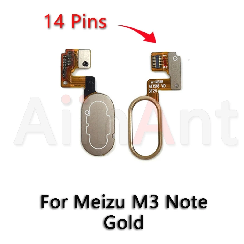 Домашний ключ Aiinant, кнопка возврата отпечатков пальцев, сенсорный ID сенсор, гибкий ленточный кабель для Meizu M3 Note M3s, запчасти для мобильных телефонов - Цвет: M3 Note Gold