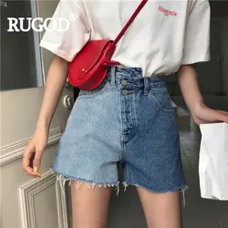 RUGOD женские джинсовые короткие однотонные ассиметричные легкие и темные свободные тонкие джинсы 2019 новое летнее поступление специальная