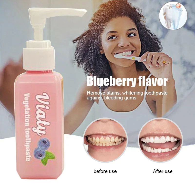 

Hot sale Baking soda Toothpaste Stain Removal Whitening Toothpaste Fight Bleeding Gums Fresh Blueberry Bottled Toothpaste