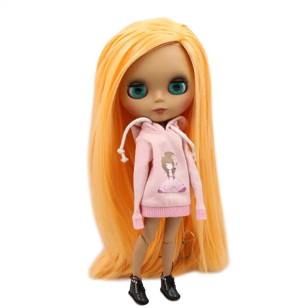 Blyth Doll Icy Licca Body Dark Skin Joint Body Orange Brown Hair 1