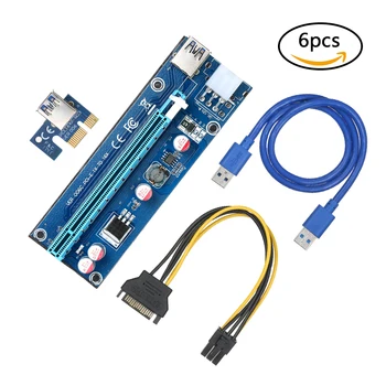 

6-Pack Multi-interface PCI-E 6pin Powered Riser Adapter Card 1x to 16x Rise Board with 23.6in USB3.0 Extension Cable