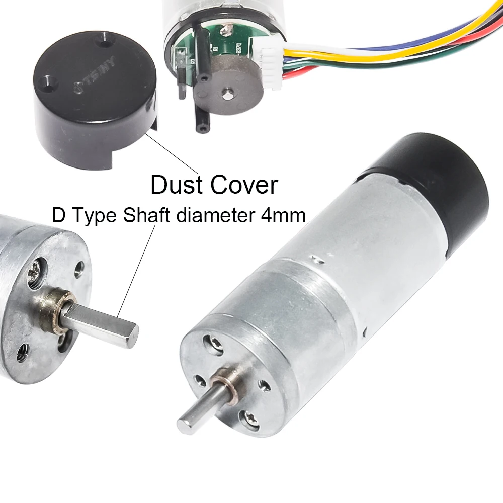 25GA370 24 V DC 12 V Motor de engranaje con doble canal Encoder para DIY Parte 10 15 25 35 60 80 130 de 150 de 300 a 600 rpm (velocidad opcional)