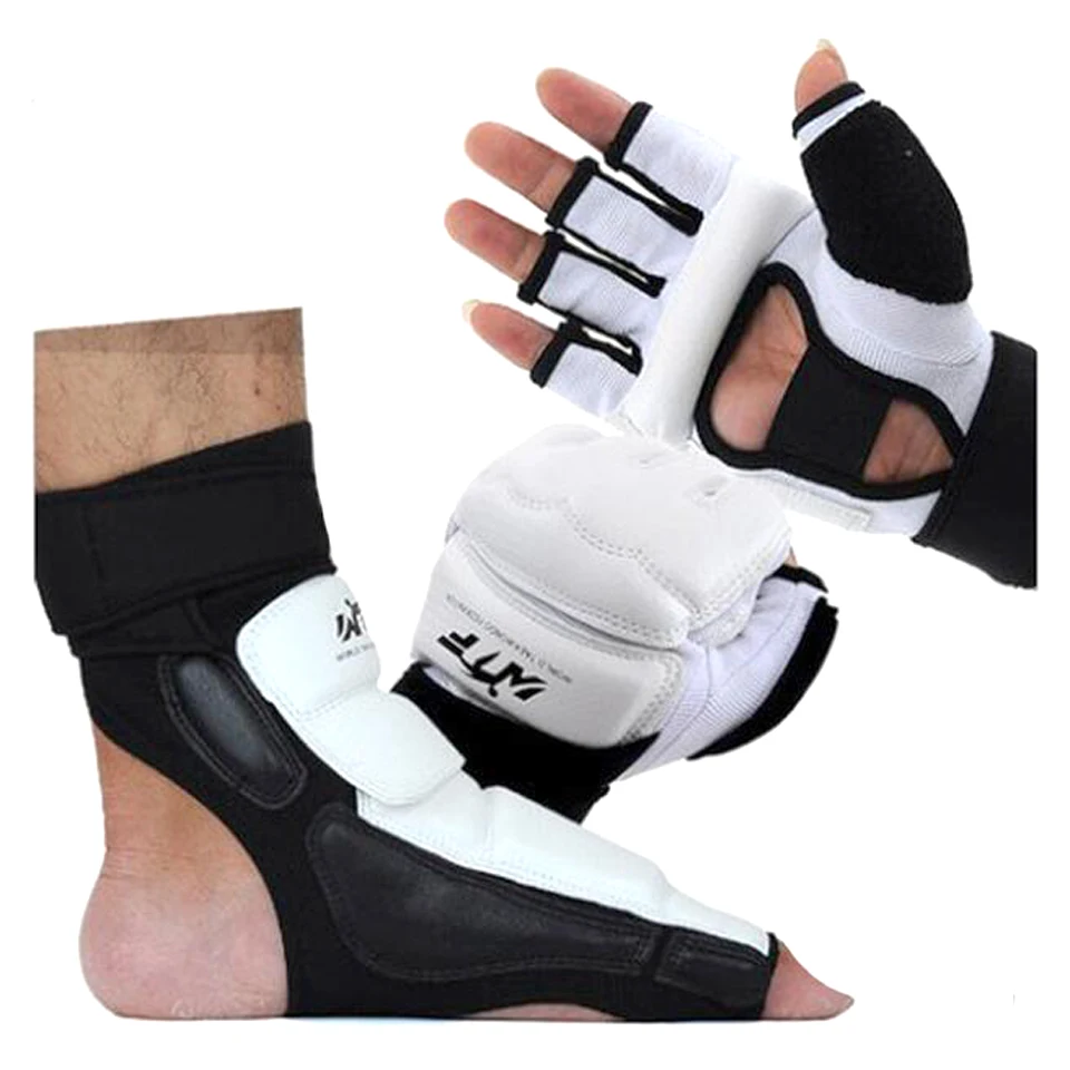 

One Pair Hands and Feet Protector MMA PU Leather Half Finger Taekwondo Gloves Foot Guard Fighting Karate Boxing Gloves Footgear