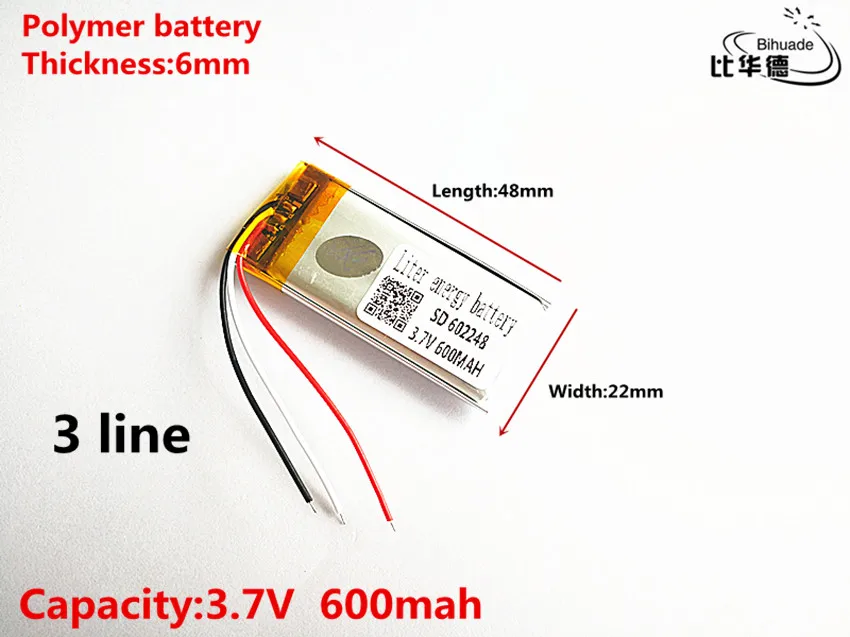 5 шт./лот 3 линии хорошего качества 3,7 V, 600 mAH, 602248 полимерный литий-ионный/литий-ионный аккумулятор для игрушки, POWER BANK, gps, mp3, mp4