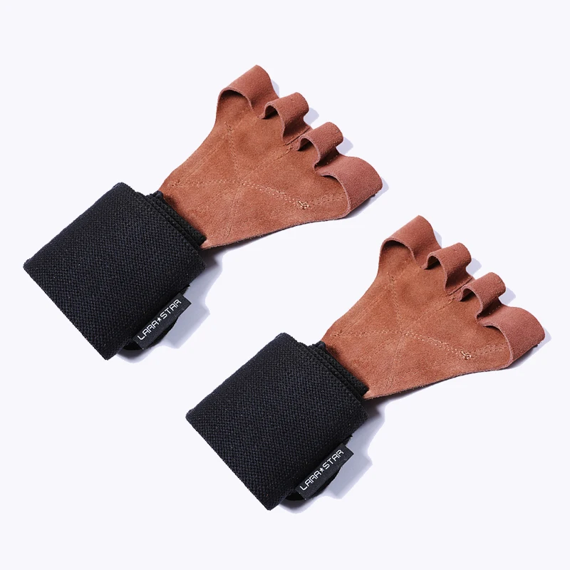 Gym Hand Grips Wrist Wrap Leather Palm Protector Guards Glove Weight lifting 