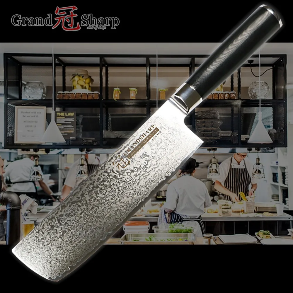 

Damascus Cleaver Knife Nakiri 7 Inch Japanese Stainless Steel vg10 Kitchen Chef Slicing Fruit Vegetable Sharp Knife G10 Handle