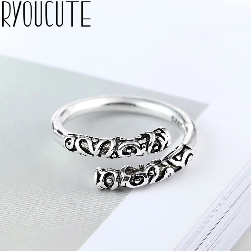 

Fashion Retro Open Real 925 Sterling Silver Big Rings for Women Wedding Jewelry Punk Antique Adjustable Size Finger Big Ring
