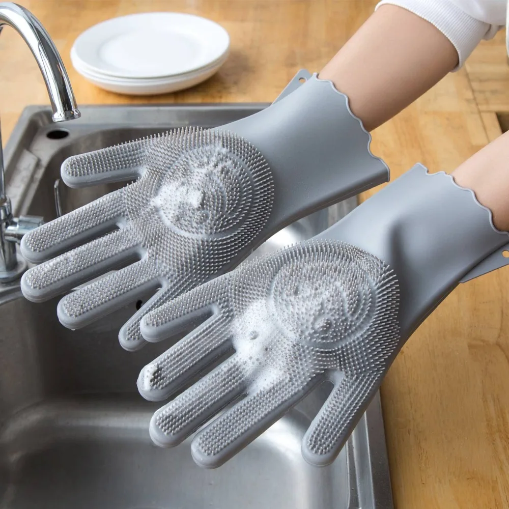 

OTHERHOUSE Silicone Gloves Dish Washing Gloves Home Rubber Cleaning Gloves Washing Fruit Pot Pan Pet Brush Kitchen Accessories