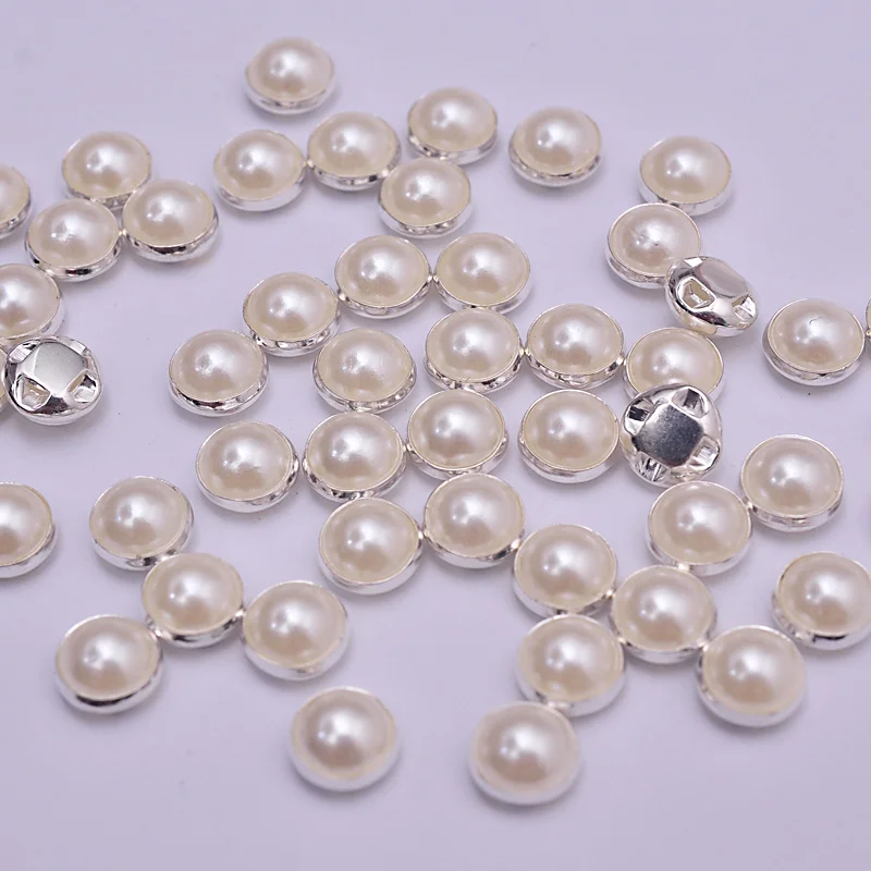 

TPSMOC 6mm/7mm/8mm/10mm, golden/silver Base Ivory color Sewing Flatback pearl beads Sew-On Garment,DIY.Jewelry accessories