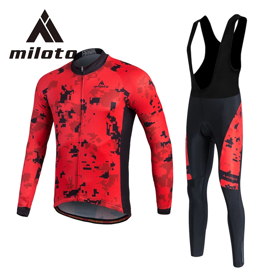 

MILOTO Mens Spring Autumn Cycling Jersey Long Sleeve Ropa Ciclismo Silicon Gel Paded Breathable MTB Road Bike Bicycle Clothing