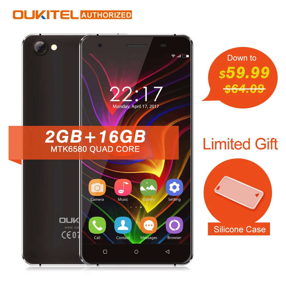 Oukitel C5 5.0 ''MTK6580 Android 7.0 мобильный телефон Quad Core 2 ГБ Оперативная память 16