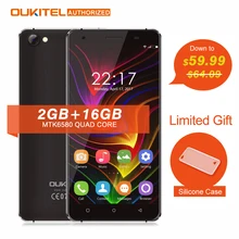 Oukitel C5 5.0” MTK6580 Android 7.0 Mobile Phone Quad Core 2GB RAM 16GB ROM Tough Screen 5V/1.0A Quick Charge 2000mAh