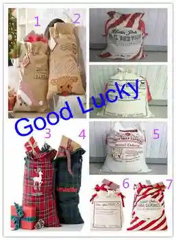 

10pcs/lot free shipping Mixed Styles hot selling santa sack canvas santa sacks gift bags kids candy santa sack bags decoration