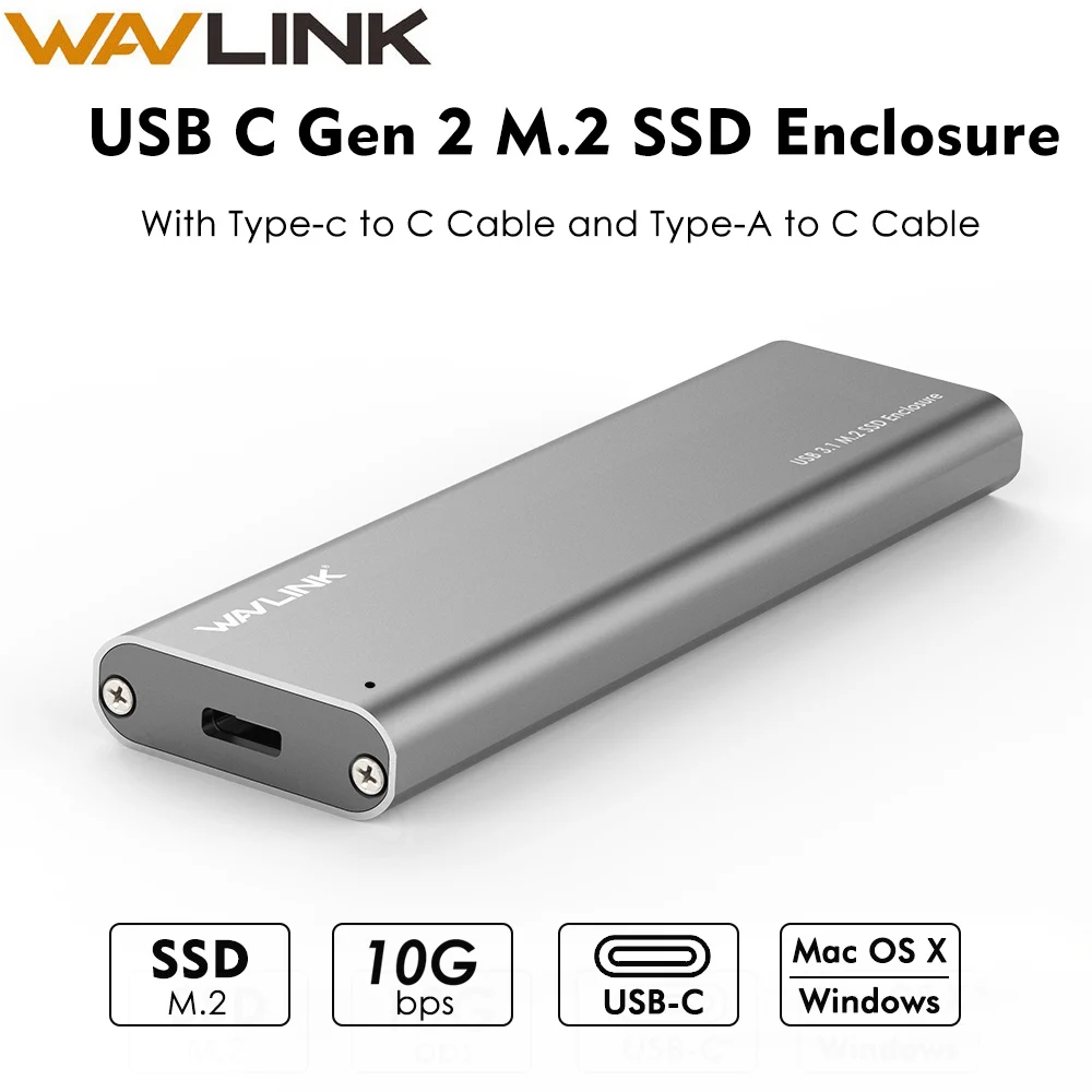 Wavlink Алюминий USB C Gen 2 10 Гбит/с M.2 SSD корпус B Ключ внешний адаптер до 10 Гбит/с USB 3,1 Тип C NGFF SATA Корпус для жесткого диска